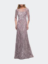 Sequin Lace Long Dress with Sheer Sleeves