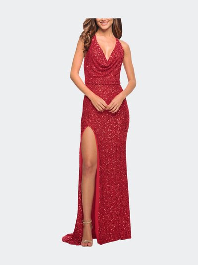 La Femme Sequin Long Dress In Chic Design With Low Back product
