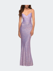 Sequin Long Prom Dress In Vibrant Bright Colors - Light Periwinkle