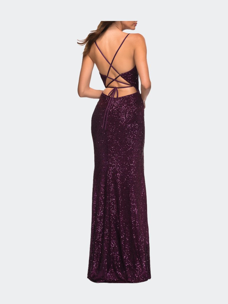 Sequin Long Prom Dress with Wrap Style Front