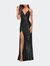 Sequin Long Prom Dress with Wrap Style Front - Dark Emerald