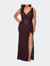 Sequin Plus Size Gown with Ruching and V-neck - Wine