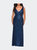 Sequin Plus Size Gown with Ruching and V-neck - Navy