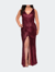 Sequin Striped Plus Size Dress With Center Slit - Wine