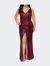 Sequin Striped Plus Size Dress With Center Slit - Wine