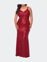 Sequined Curvy Dress with Criss Cross Back - Red