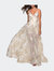 Sheer Floral Silk Burnout Prom Dress with Shorts - Ivory/Gold