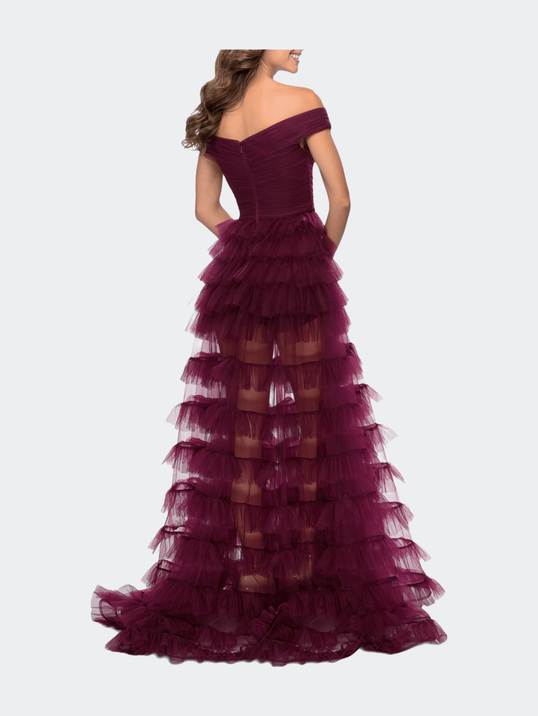 Sheer Layered Tulle Off the Shoulder Prom Gown