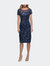 Short Beaded Lace Dress with Illusion Top and Sleeves - Navy