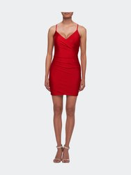 Short Jersey Dress with Lace Up Open Back - Red