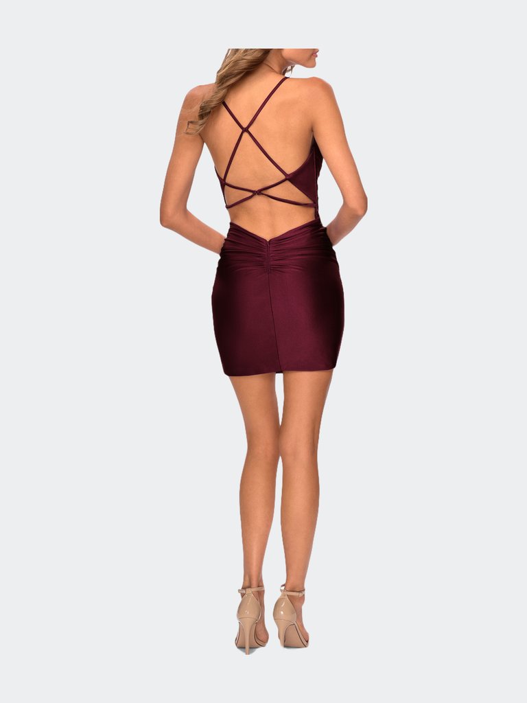 Short Jersey Homecoming Dress with Ruching