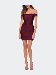 Short Off The Shoulder Dress with Lace Up Back - Dark Berry