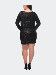 Short Sequin Plus Dress with Long Sleeves