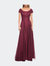 Short Sleeve Chiffon Dress With Lace Bodice - Garnet