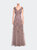 Short Sleeve Lace Gown with Cascading Embellishments - Cocoa