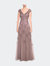 Short Sleeve Lace Gown with Cascading Embellishments - Cocoa