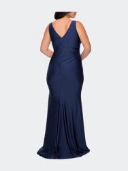 Simple Jersey Plus Size Gown with Faux Wrap Bodice