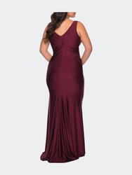 Simple Jersey Plus Size Gown with Faux Wrap Bodice