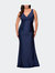 Simple Jersey Plus Size Gown with Faux Wrap Bodice - Navy
