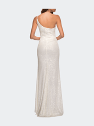 Simple One Shoulder Long Sequin Evening Gown