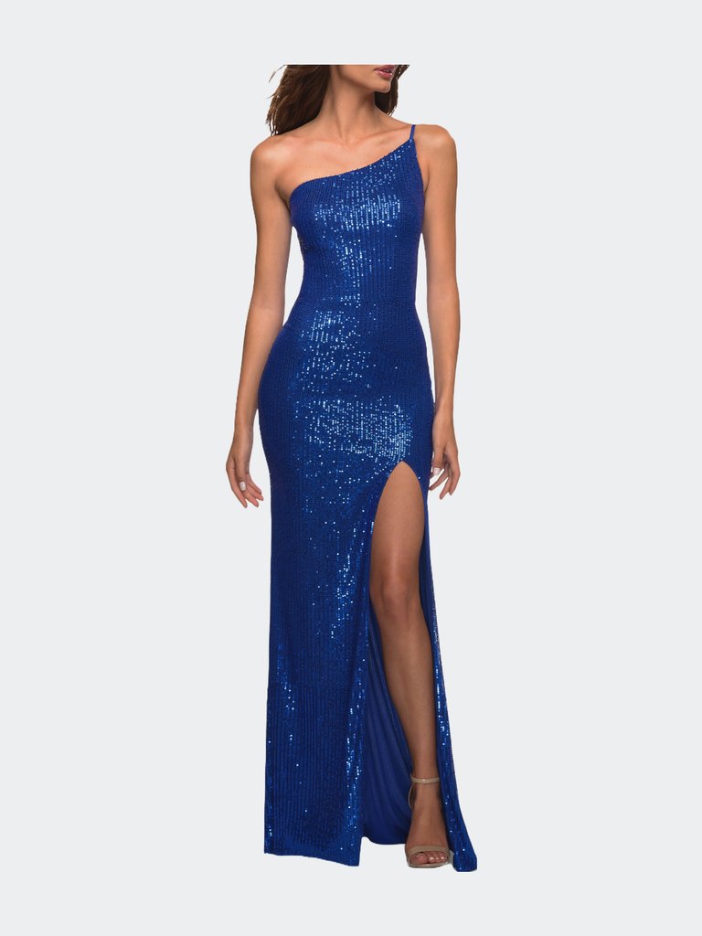 Simple One Shoulder Long Sequin Evening Gown