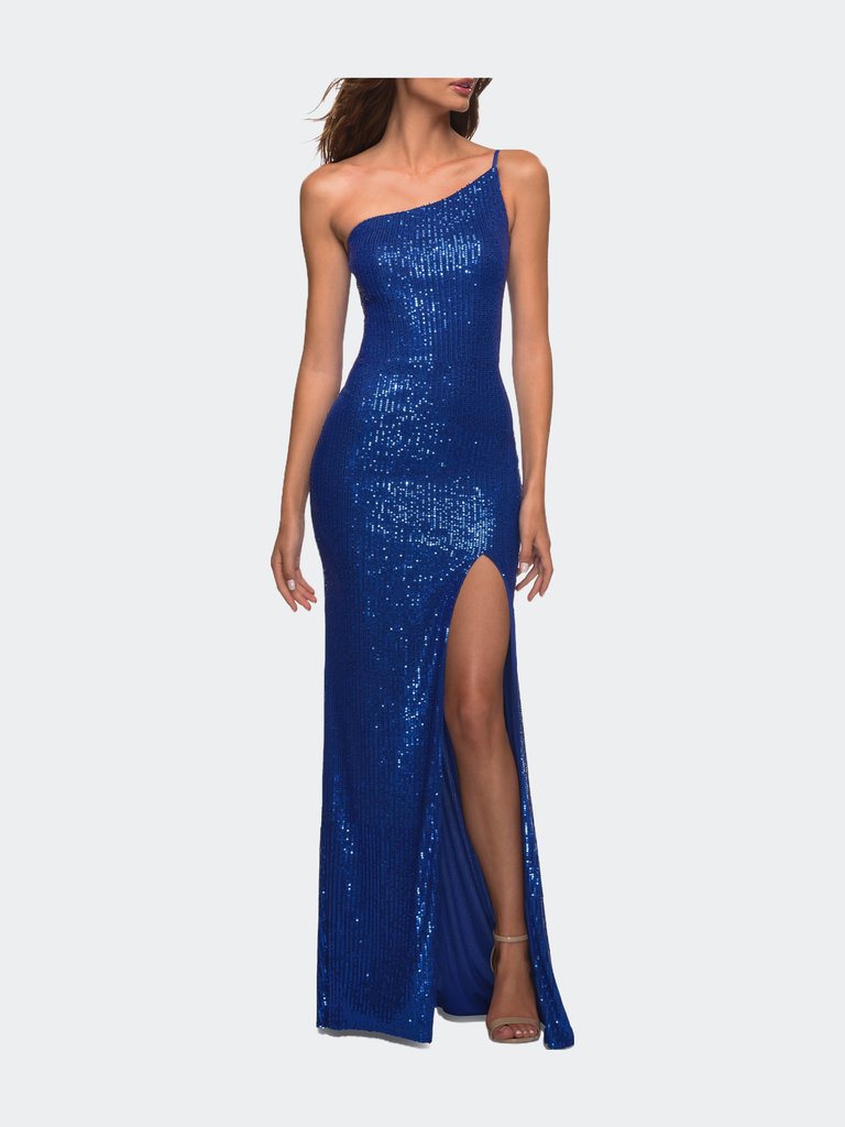 Simple One Shoulder Long Sequin Evening Gown