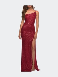 Simple One Shoulder Long Sequin Evening Gown