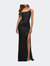 Simple One Shoulder Long Sequin Evening Gown - Black