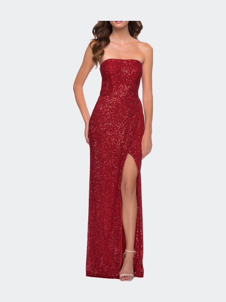Simple Sequin Strapless Dress with Faux Wrap Skirt