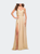 Simple Strapless Jersey Dress With High Slit - Light Gold