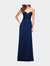 Simple Strapless Jersey Dress With High Slit - Navy