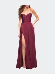 Simple Strapless Jersey Dress With High Slit