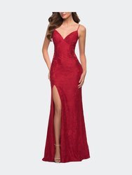 Sleek Lace Long Dress with Sheer Sides and Open Back