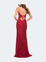 Sleek Lace Long Dress with Sheer Sides and Open Back