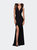 Sleek Prom Dress with Deep V-Neckline and Tie Back - Black