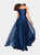 Strapless Chiffon Dress With Criss Cross Bodice Detail - Navy