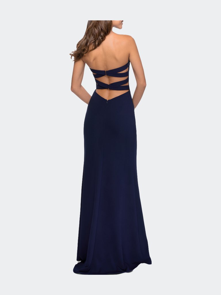 Strapless Double Strap Long Jersey Prom Dress