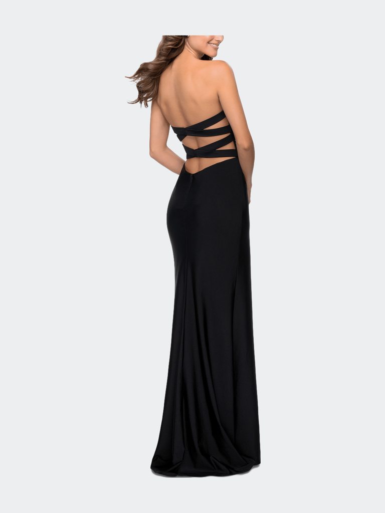 Strapless Gown With Double Criss Cross Open Back