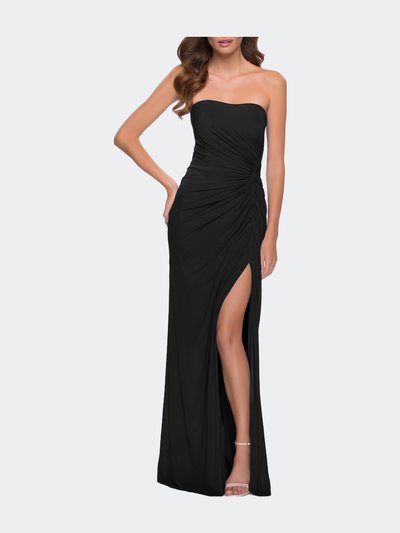 La Femme Strapless Jersey Dress with Ruching and Skirt Slit product