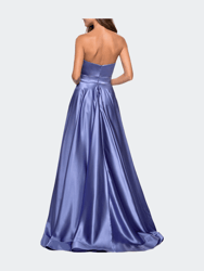 Strapless Metallic Prom Gown with Empire Waist