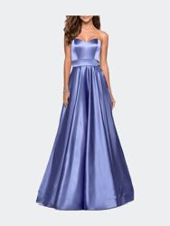 Strapless Metallic Prom Gown with Empire Waist - Dark Periwinkle