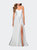 Strapless Satin Gown with Pleated Bodice and Slit - White