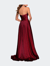 Strapless Satin Gown with Pleated Bodice and Slit