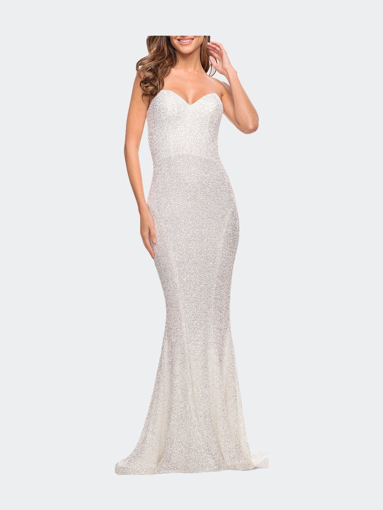 Strapless Sweetheart Luxe Sequin Gown - White