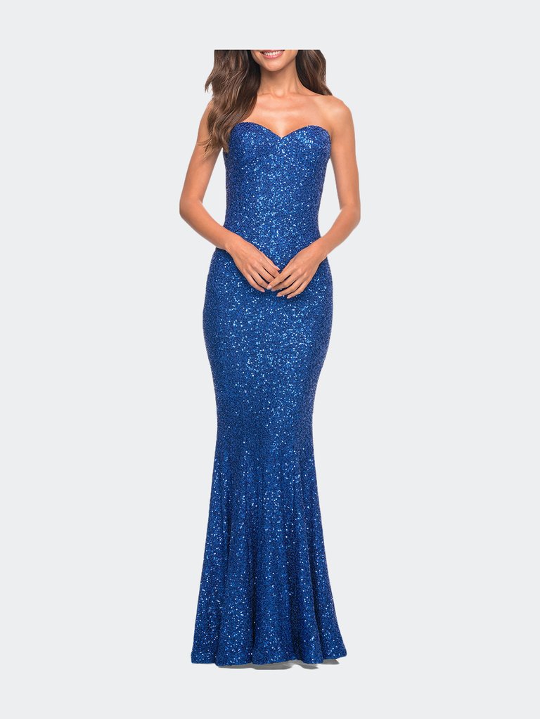 Strapless Sweetheart Luxe Sequin Gown - Royal Blue