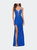 Stretch Lace Long Dress with Deep V Neckline - Royal Blue