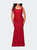 Stretch Lace Plus Size Gown with Beading - Red