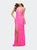 Stretch Lace Prom Dress - Neon Pink