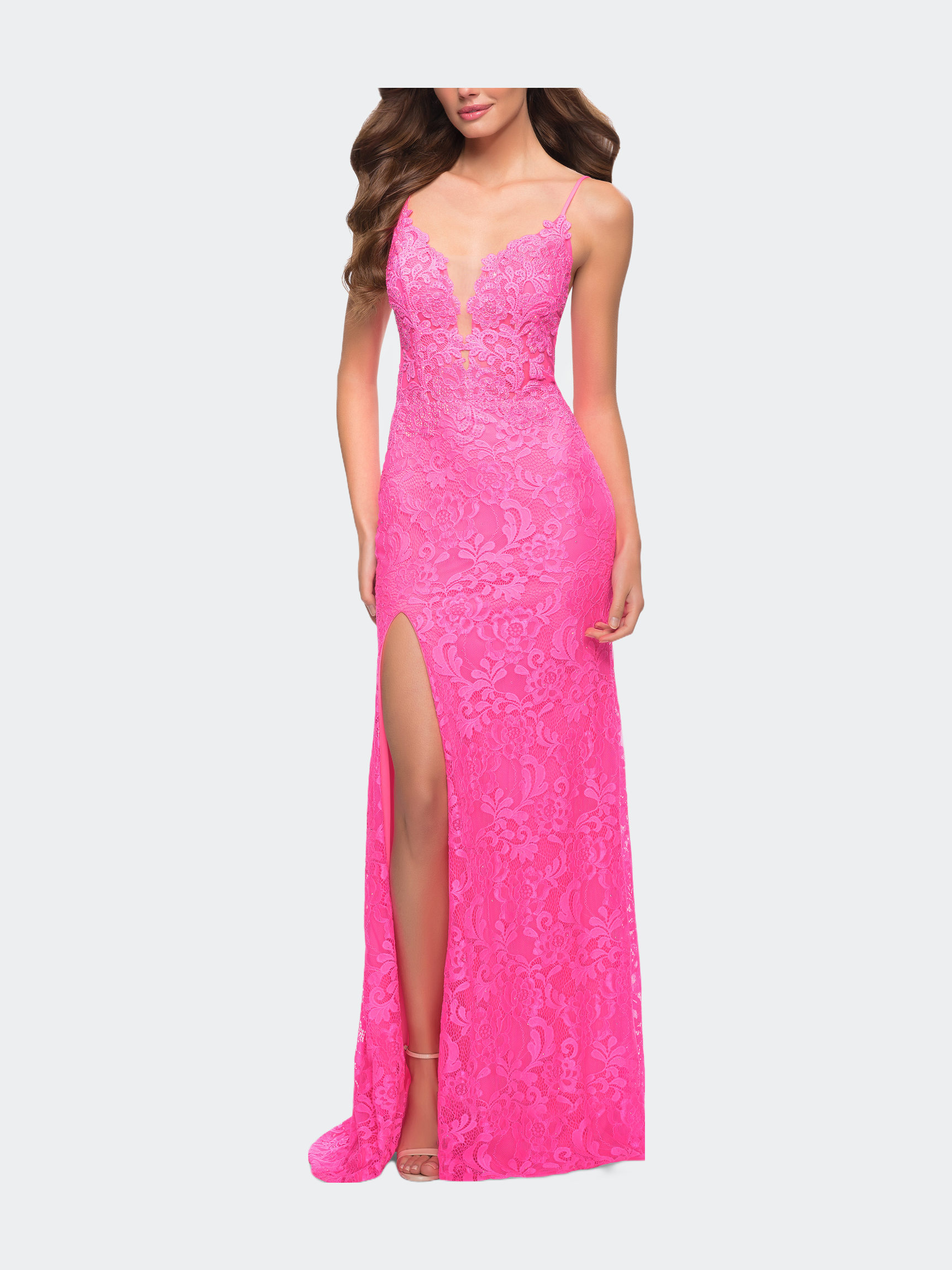 La Femme Prom Dresses Pink Lace