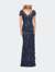 Stunning Beaded Long Gown with V Neckline - Navy